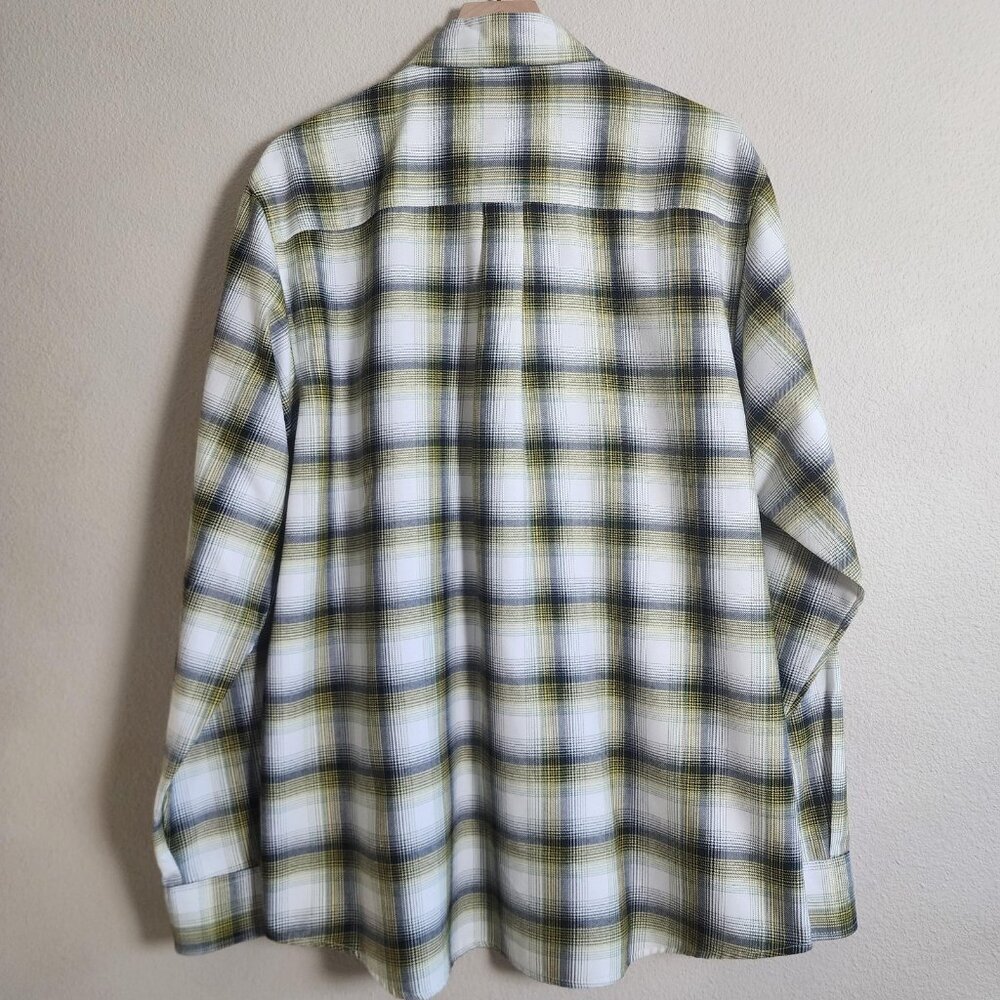 Dixxon Sublime Flannel Shirt Mens Extra Large White Yellow Plaid Snap Button - Picture 9 of 11
